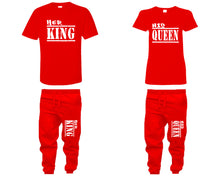 Load image into Gallery viewer, Her King and His Queen shirts and jogger pants, matching top and bottom set, Red t shirts, men joggers, shirt and jogger pants women. Matching couple joggers