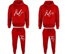 Load image into Gallery viewer, Mr and Mrs matching top and bottom set, Red pullover hoodie and sweatpants sets for mens, pullover hoodie and jogger set womens. Matching couple joggers.
