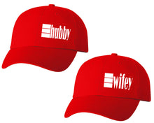 Load image into Gallery viewer, Hubby and Wifey matching caps for couples, Red baseball caps.
