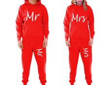 Load image into Gallery viewer, Mr and Mrs matching top and bottom set, Red pullover hoodie and sweatpants sets for mens, pullover hoodie and jogger set womens. Matching couple joggers.