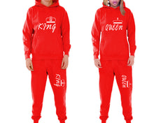 將圖片載入圖庫檢視器 King and Queen matching top and bottom set, Red pullover hoodie and sweatpants sets for mens, pullover hoodie and jogger set womens. Matching couple joggers.