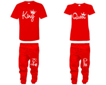 Load image into Gallery viewer, King Queen shirts, matching top and bottom set, Red t shirts, men joggers, shirt and jogger pants women. Matching couple joggers