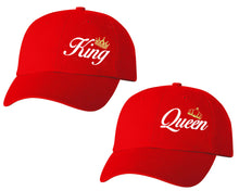 Load image into Gallery viewer, King and Queen matching caps for couples, Red baseball caps.