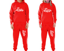 Load image into Gallery viewer, Her King and His Queen matching top and bottom set, Red pullover hoodie and sweatpants sets for mens, pullover hoodie and jogger set womens. Matching couple joggers.