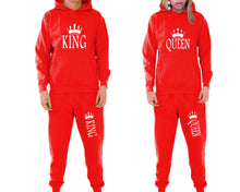 將圖片載入圖庫檢視器 King and Queen matching top and bottom set, Red pullover hoodie and sweatpants sets for mens, pullover hoodie and jogger set womens. Matching couple joggers.