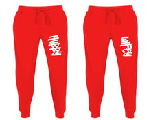 Load image into Gallery viewer, Hubby and Wifey matching jogger pants, Red sweatpants for mens, jogger set womens. Matching couple joggers.
