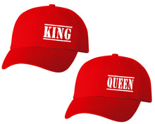 Load image into Gallery viewer, King and Queen matching caps for couples, Red baseball caps.
