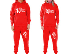 Load image into Gallery viewer, Her King and His Queen matching top and bottom set, Red pullover hoodie and sweatpants sets for mens, pullover hoodie and jogger set womens. Matching couple joggers.
