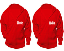 Load image into Gallery viewer, Hubby and Wifey zipper hoodies, Matching couple hoodies, Red zip up hoodie for man, Red zip up hoodie womens