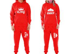 將圖片載入圖庫檢視器 King and Queen matching top and bottom set, Red pullover hoodie and sweatpants sets for mens, pullover hoodie and jogger set womens. Matching couple joggers.