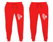 將圖片載入圖庫檢視器 King and Queen matching jogger pants, Red sweatpants for mens, jogger set womens. Matching couple joggers.