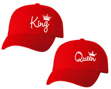 將圖片載入圖庫檢視器 King and Queen matching caps for couples, Red baseball caps.White color Vinyl Design