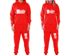 將圖片載入圖庫檢視器 Hubby and Wifey matching top and bottom set, Red pullover hoodie and sweatpants sets for mens, pullover hoodie and jogger set womens. Matching couple joggers.