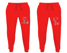 Load image into Gallery viewer, King and Queen matching jogger pants, Red sweatpants for mens, jogger set womens. Matching couple joggers.