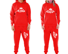 將圖片載入圖庫檢視器 King and Queen matching top and bottom set, Red pullover hoodie and sweatpants sets for mens, pullover hoodie and jogger set womens. Matching couple joggers.