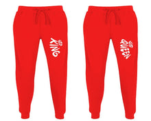 Load image into Gallery viewer, Her King and His Queen matching jogger pants, Red sweatpants for mens, jogger set womens. Matching couple joggers.