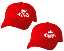 Load image into Gallery viewer, King and Queen matching caps for couples, Red baseball caps.