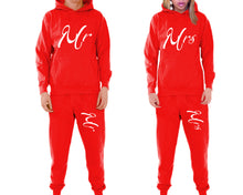 Load image into Gallery viewer, Mr and Mrs matching top and bottom set, Red pullover hoodie and sweatpants sets for mens, pullover hoodie and jogger set womens. Matching couple joggers.