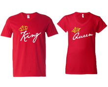 將圖片載入圖庫檢視器 King and Queen matching couple v-neck shirts.Couple shirts, Red v neck t shirts for men, v neck t shirts women. Couple matching shirts.