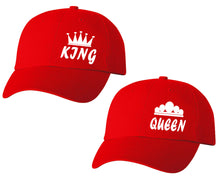Load image into Gallery viewer, King and Queen matching caps for couples, Red baseball caps.