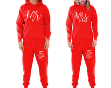 Load image into Gallery viewer, Mr and Mrs matching top and bottom set, Red pullover hoodie and sweatpants sets for mens, pullover hoodie and jogger set womens. Matching couple joggers.