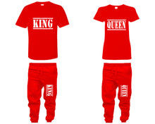 將圖片載入圖庫檢視器 King and Queen shirts and jogger pants, matching top and bottom set, Red t shirts, men joggers, shirt and jogger pants women. Matching couple joggers