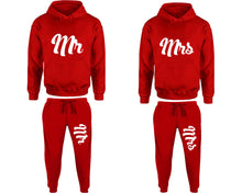 Load image into Gallery viewer, Mr and Mrs matching top and bottom set, Red pullover hoodie and sweatpants sets for mens, pullover hoodie and jogger set womens. Matching couple joggers.