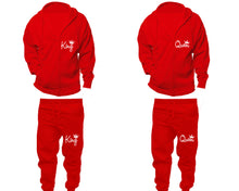 Load image into Gallery viewer, King and Queen zipper hoodies, Matching couple hoodies, Red zip up hoodie for man, Red zip up hoodie womens, Red jogger pants for man and woman.