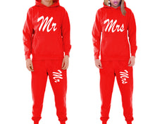 Load image into Gallery viewer, Mr and Mrs matching top and bottom set, Red pullover hoodie and sweatpants sets for mens, pullover hoodie and jogger set womens. Matching couple joggers.
