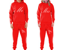 Load image into Gallery viewer, Mr and Mrs matching top and bottom set, Red pullover hoodie and sweatpants sets for mens, pullover hoodie and jogger set womens. Matching couple joggers.
