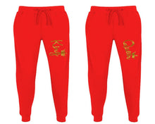 將圖片載入圖庫檢視器 King and Queen matching jogger pants, Red sweatpants for mens, jogger set womens. Matching couple joggers.