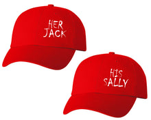 Load image into Gallery viewer, Her Jack and His Sally matching caps for couples, Red baseball caps.