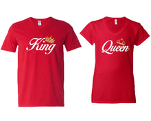 Load image into Gallery viewer, King and Queen matching couple v-neck shirts.Couple shirts, Red v neck t shirts for men, v neck t shirts women. Couple matching shirts.
