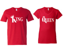 將圖片載入圖庫檢視器 King and Queen matching couple v-neck shirts.Couple shirts, Red v neck t shirts for men, v neck t shirts women. Couple matching shirts.