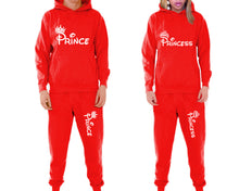 Load image into Gallery viewer, Prince and Princess matching top and bottom set, Red pullover hoodie and sweatpants sets for mens, pullover hoodie and jogger set womens. Matching couple joggers.