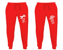 將圖片載入圖庫檢視器 King and Queen matching jogger pants, Red sweatpants for mens, jogger set womens. Matching couple joggers.