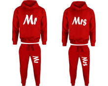 Load image into Gallery viewer, Mr and Mrs matching top and bottom set, Red pullover hoodie and sweatpants sets for mens, pullover hoodie and jogger set womens. Matching couple joggers.
