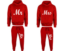 Load image into Gallery viewer, Mr and Mrs matching top and bottom set, Red pullover hoodie and sweatpants sets for mens, pullover hoodie and jogger set womens. Matching couple joggers.