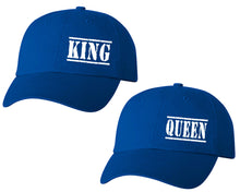 Load image into Gallery viewer, King and Queen matching caps for couples, Royal Blue baseball caps.