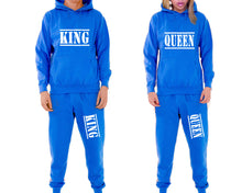 將圖片載入圖庫檢視器 King and Queen matching top and bottom set, Royal Blue pullover hoodie and sweatpants sets for mens, pullover hoodie and jogger set womens. Matching couple joggers.