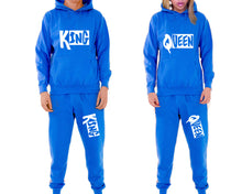 將圖片載入圖庫檢視器 King and Queen matching top and bottom set, Royal Blue pullover hoodie and sweatpants sets for mens, pullover hoodie and jogger set womens. Matching couple joggers.