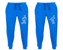 Load image into Gallery viewer, Her King and His Queen matching jogger pants, Royal Blue sweatpants for mens, jogger set womens. Matching couple joggers.