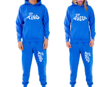 Load image into Gallery viewer, Her King and His Queen matching top and bottom set, Royal Blue pullover hoodie and sweatpants sets for mens, pullover hoodie and jogger set womens. Matching couple joggers.