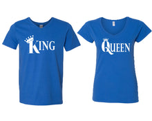 將圖片載入圖庫檢視器 King and Queen matching couple v-neck shirts.Couple shirts, Royal Blue v neck t shirts for men, v neck t shirts women. Couple matching shirts.