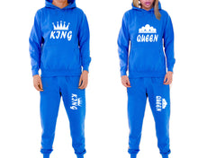 將圖片載入圖庫檢視器 King and Queen matching top and bottom set, Royal Blue pullover hoodie and sweatpants sets for mens, pullover hoodie and jogger set womens. Matching couple joggers.
