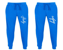 Load image into Gallery viewer, Hubby and Wifey matching jogger pants, Royal Blue sweatpants for mens, jogger set womens. Matching couple joggers.