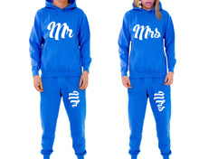 Load image into Gallery viewer, Mr and Mrs matching top and bottom set, Royal Blue pullover hoodie and sweatpants sets for mens, pullover hoodie and jogger set womens. Matching couple joggers.