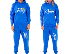 將圖片載入圖庫檢視器 King and Queen matching top and bottom set, Royal Blue pullover hoodie and sweatpants sets for mens, pullover hoodie and jogger set womens. Matching couple joggers.