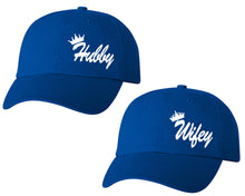 將圖片載入圖庫檢視器 Hubby and Wifey matching caps for couples, Royal Blue baseball caps.