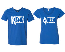 將圖片載入圖庫檢視器 King and Queen matching couple v-neck shirts.Couple shirts, Royal Blue v neck t shirts for men, v neck t shirts women. Couple matching shirts.